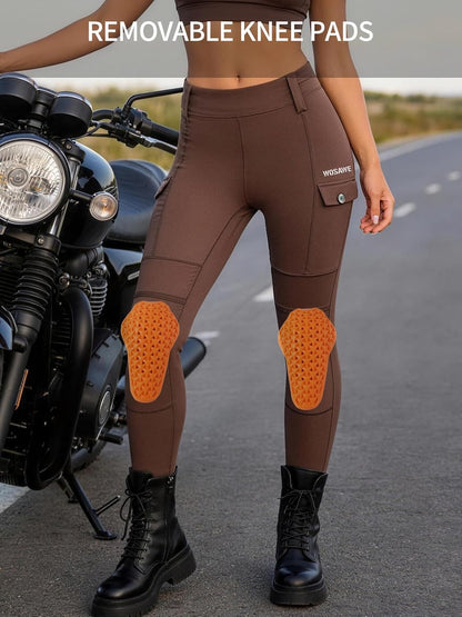 WOSAWE Women's Motorcycle Yoga Leggings with Removable Knee Pads Butt Lifting Cargo Pants