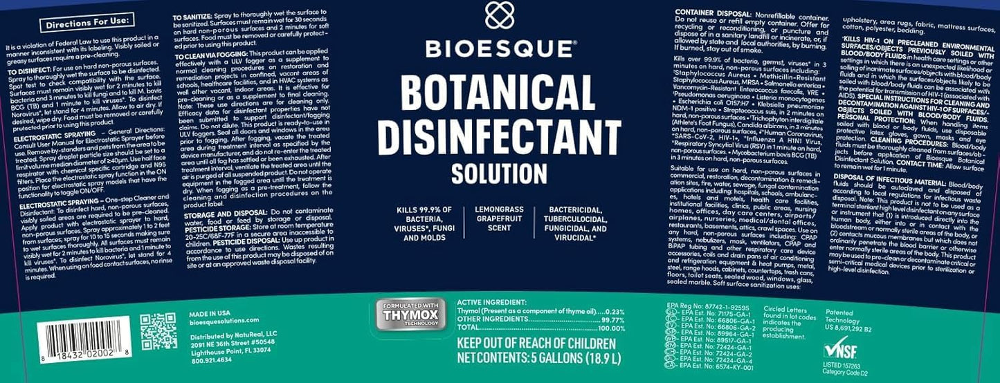 Bioesque Botanical Disinfectant Solution, Heavy Duty Broad-Spectrum Disinfectant, Kills 99.9% of Bacteria, Viruses*, Fungi, & Molds, 32 Fluid Ounce (Pack of 1)