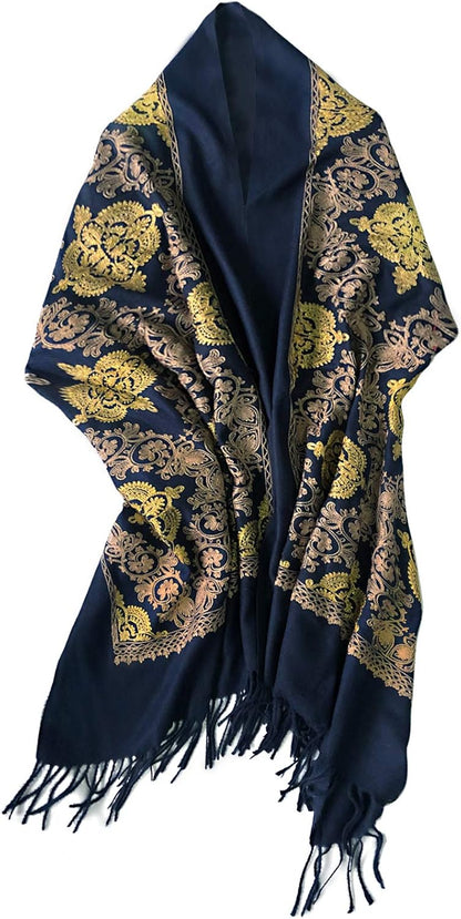 Urban CoCo Women's Embroidered Oversize Tassel Shawl Scarf Wraps for Women