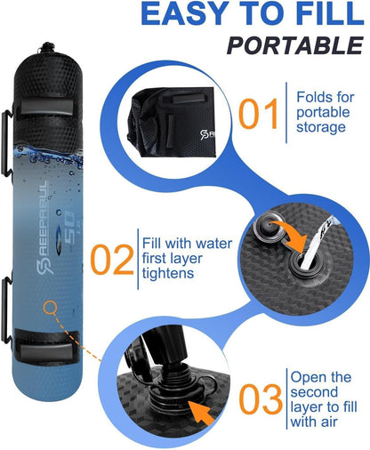 Aqua Bags for Workout 5-45lbs - Ultimate Core Water Weights Aqua Bag - Portable Stability Fitness -Stability, Core and Balance Training - Portable Fitness Equipment - Includes Three Bags