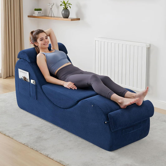 Yoga Chairs for Adults, Ergonomic Chaise Lounge Chair Indoor with Side Pocket, Lumbar Pillow, Ottoman, Yoga Chair Perfect for Stretching, Relaxation, Exercise, Used in Bedroom, Living Room（Grey）