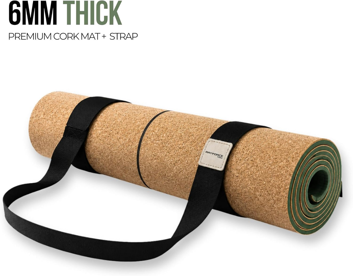 Cork Yoga Mat for Hot Yoga – Sweat Activated Non Slip Grip, 6MM Thick Workout & Fitness Exercise Mat for Men & Women with Alignment Lines, Premium Cork & TPE Yoga Mat for Pilates, Stretching & Home Gym – Rayforce