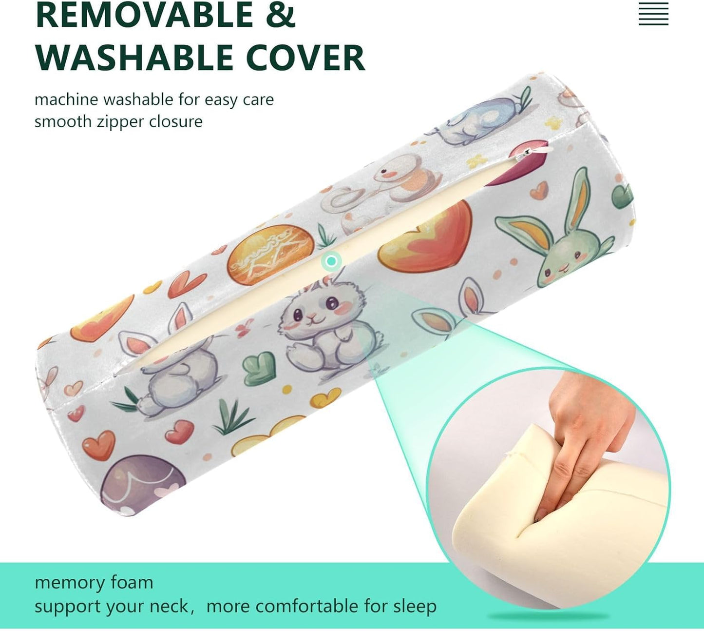 c Neck Roll Pillow Bolster Round Health Memory Foam Long Cervical Cylinder Pillows with Removable Washable Cover for Body Bed Legs Back Yoga - Colors B