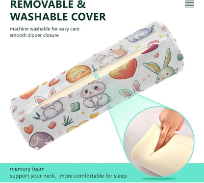 c Neck Roll Pillow Bolster Round Health Memory Foam Long Cervical Cylinder Pillows with Removable Washable Cover for Body Bed Legs Back Yoga - Colors B