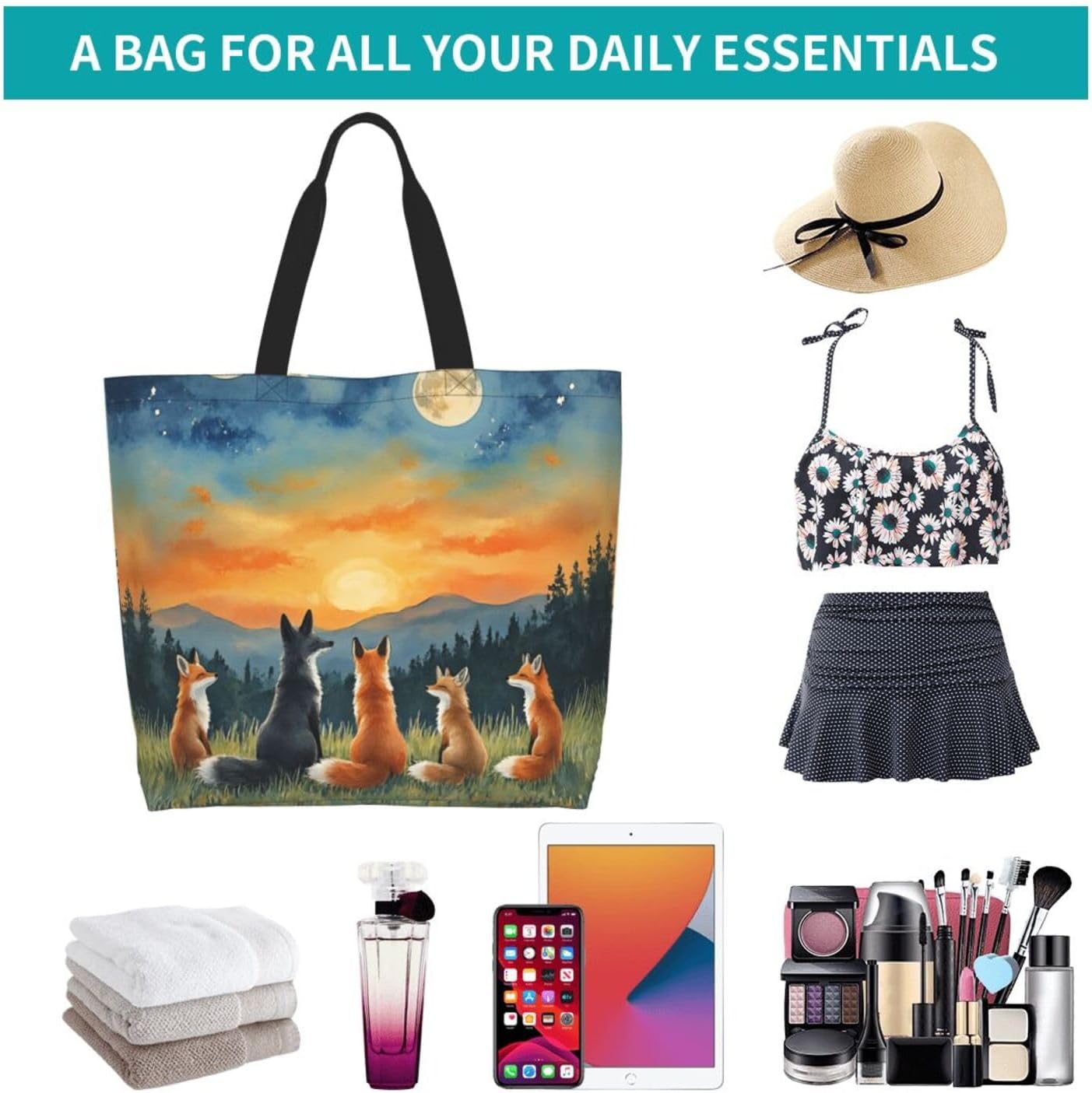 Tote Shoulder Bag Large Durable Reusable Eco-friendly Handbag Lightweight Stylish for Daily Use-19.7x15.7x5.9 Inch - Colors A