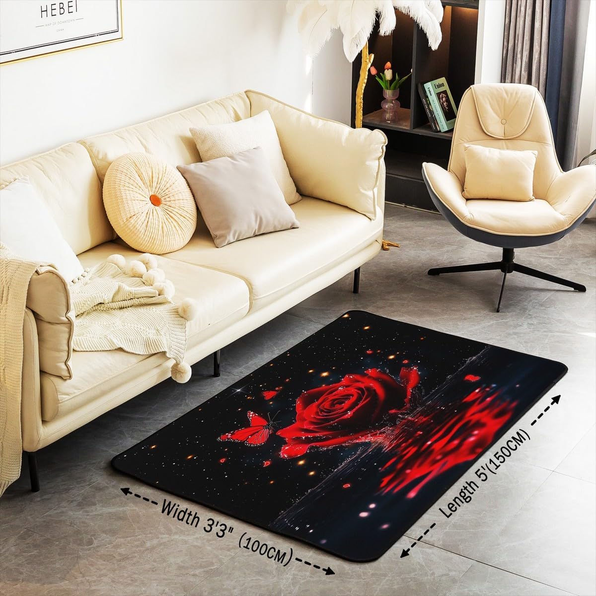 Feelyou Floral Rose Indoor Floor Mat Set,Romantic Blue Rose Rugs for Living Room Bedroom Area Rug 3x5,Boys Girls,Botanical Flower Rose Accent Rug Doormats Floor Mat for All Season