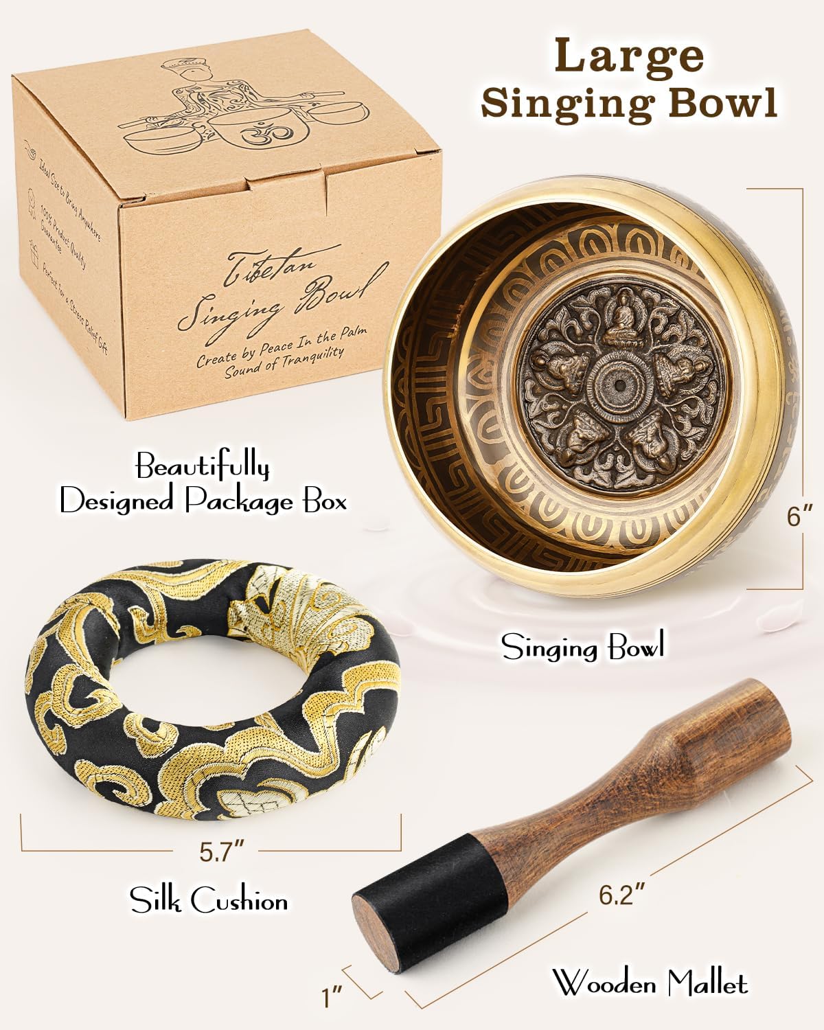 Tibetan Singing Bowls, Authentic Meditation Sound Bowls Handcrafted in Nepal for Yoga, Chakra Healing, Mindfulness, Self Care Spiritual Gifts for Women