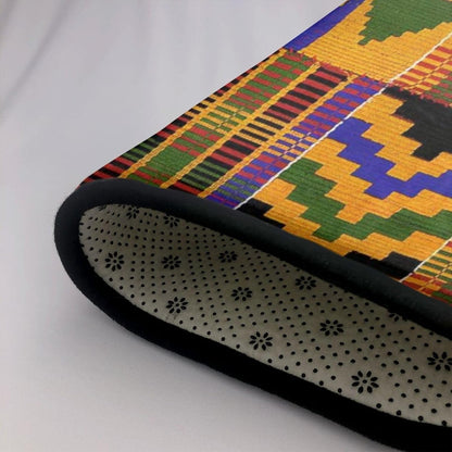 African Kente Cloth Ethnic Art Pattern Super Soft Flannel Area Rug - Multi-Use Floor Mat for Bedroom, Yoga Corner & Play Spaces