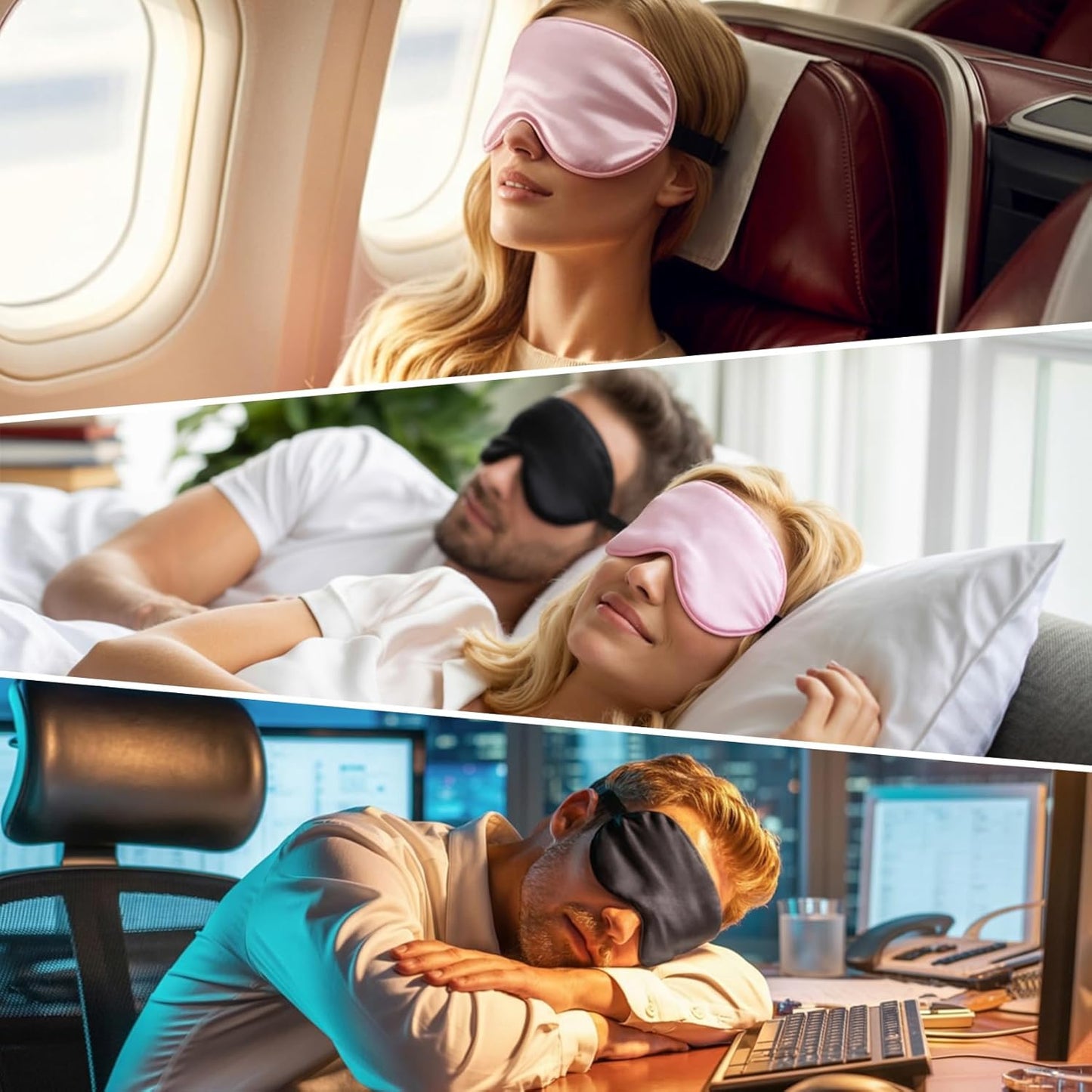 Sleep Eye Mask for Men Women, Sleeping Mask for Side Sleeper, Travel Blackout Night Blindfold Eye Shade Cover with Adjustable Strap (Black)