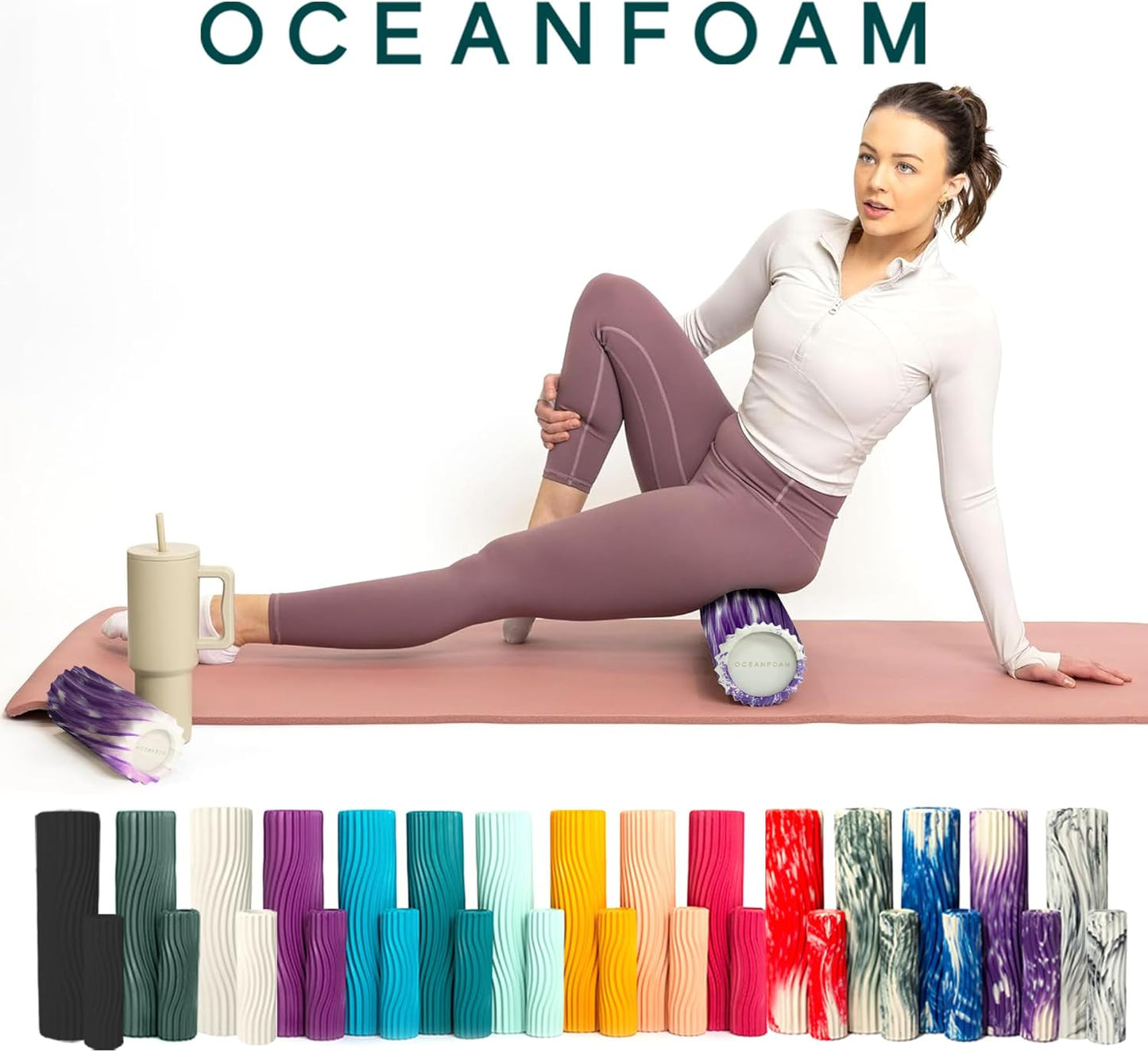 Oceanfoam Ripple Travel Foam Roller (11" x 3.35") Firm Mini Foam Roller for Physical Therapy, Deep Tissue Massage, Back Pain - High Density, Ergonomic Wave Textured - Yoga, Pilates, Exercise (Natural) - Colors B