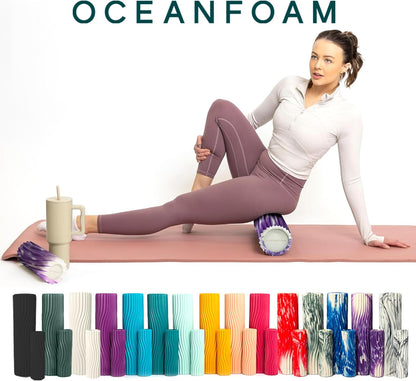Oceanfoam Ripple Travel Foam Roller (11" x 3.35") Firm Mini Foam Roller for Physical Therapy, Deep Tissue Massage, Back Pain - High Density, Ergonomic Wave Textured - Yoga, Pilates, Exercise (Natural) - Colors B