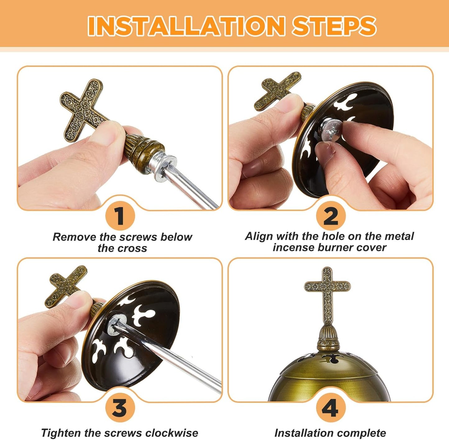 Zonon 1 Set Incense Burner with Tong, Frankincense Charcoal Incense Stand Holder, Ideal for Yoga, Spa, Aromatherapy, Home and Christian Church Censer (Gold,Retro)
