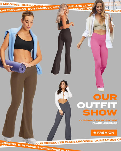 TNNZEET Black Flare Leggings for Women, Crossover Yoga Pants with Pockets Bootcut Flared Leggings