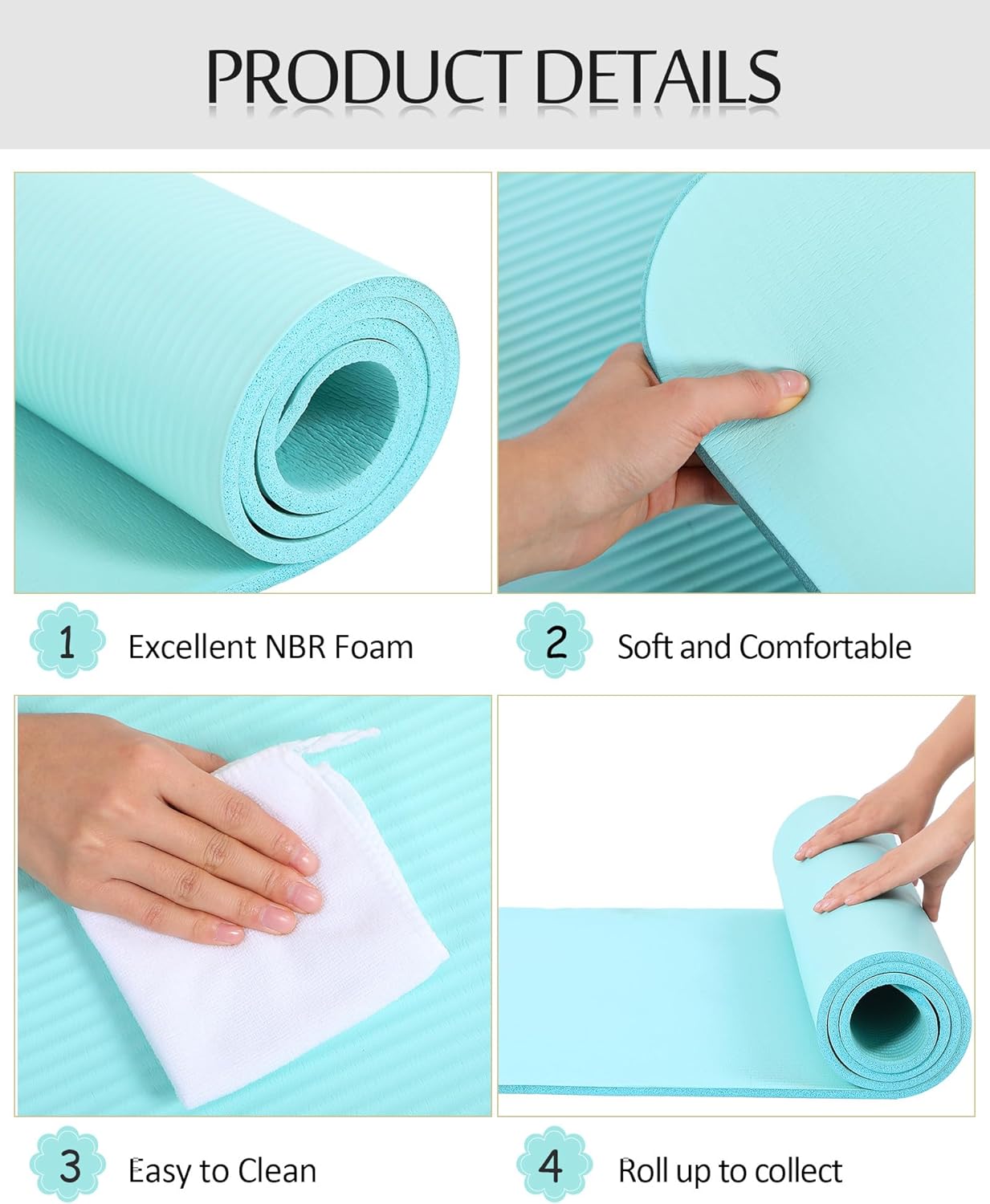 Woanger Yoga Mats (72x24) 3/8 Inch Thick Exercise Yoga Mat for Home Workout with Strap Non Slip Pilates Gym Supplies for Women Men