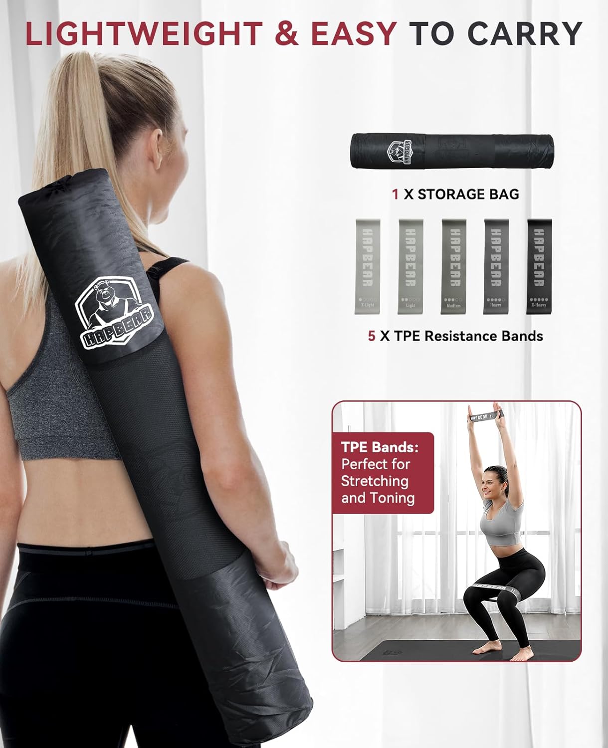 HAPBEAR Large Yoga Mat - 72"x36"x6mm (1/4 inch), Extra Wide Non-Slip Exercise Mat for Home Workout, Yoga, Pilates & Stretching, Durable & Eco-Friendly, Includes Bonus Resistance Bands & Carry Bag