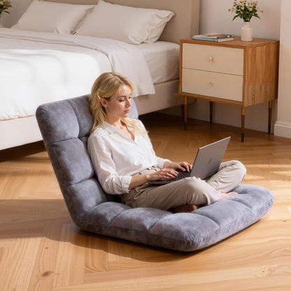 HOPERAN Floor Chair with Back Support, 6-Poistion Adjustable Floor Gaming Chair for Adults, Padded Reclining Floor Chair, Folding Floor Chairs for Meditation, Sleeping, Reading, Gaming, Grey