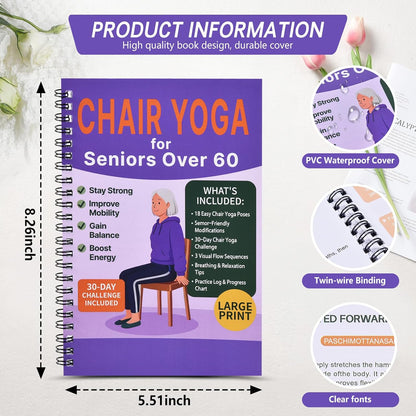 Chair Yoga for Seniors Over 60 Book & Chart – 30-Day Challenge, Gentle Seated Yoga Guide, Chair Yoga for Weight Loss & Flexibility, Senior Chair Exercises for Women & Men，Top Choice for Family Gifts (Purple)