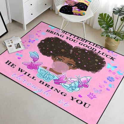 Black Girl Area Rug for Bedroom African Black Girls Floor Rugs for Living Room Playroom Cartoon Art Home Decor Soft Yoga Mats for Women Afro Purple 47" x 31" (2.7 x 3 Feet)