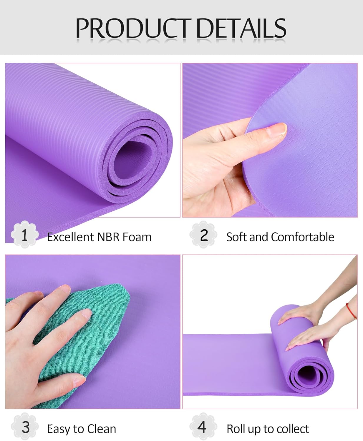 Woanger Yoga Mats (72x24) 3/8 Inch Thick Exercise Yoga Mat for Home Workout with Strap Non Slip Pilates Gym Supplies for Women Men