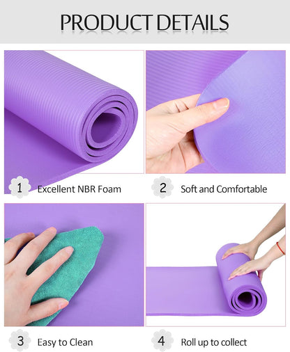 Woanger Yoga Mats (72x24) 3/8 Inch Thick Exercise Yoga Mat for Home Workout with Strap Non Slip Pilates Gym Supplies for Women Men