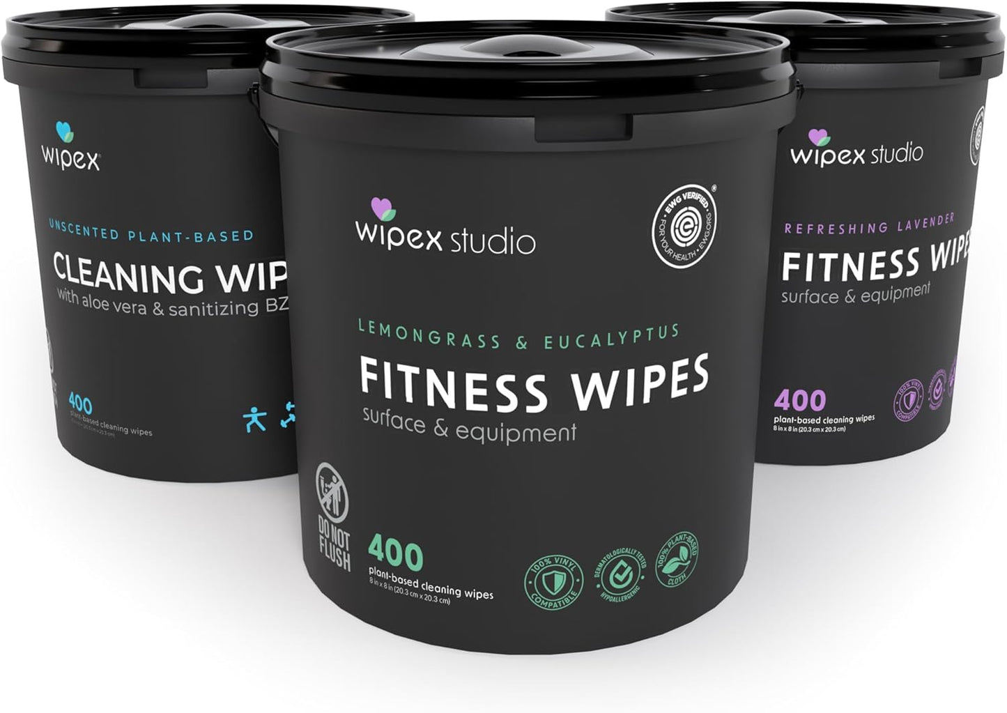 Wipex Yoga Mat Cleaner Wipes, EWG Verified, 400 Ct Plant-Based Lemongrass, Eucalyptus & Vinegar Wipes for Gym & Fitness Equipment & All Purpose Gym Cleaning - Safe for Peloton Bikes & Treadmills