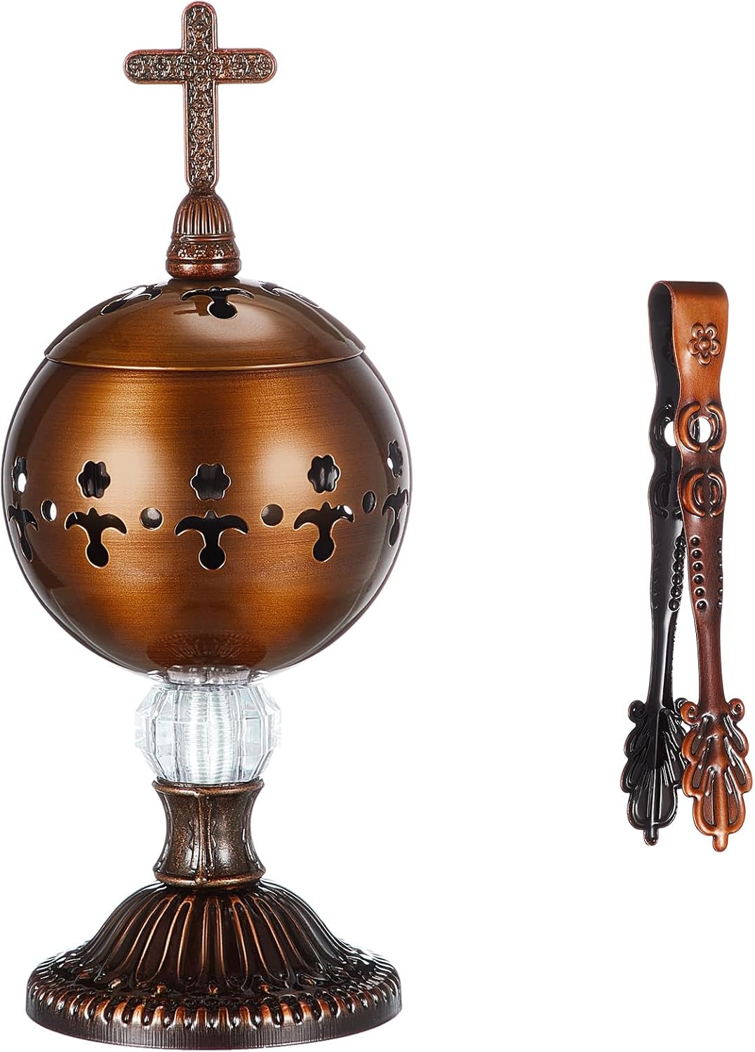 Zonon 1 Set Incense Burner with Tong, Frankincense Charcoal Incense Stand Holder, Ideal for Yoga, Spa, Aromatherapy, Home and Christian Church Censer (Gold,Retro)