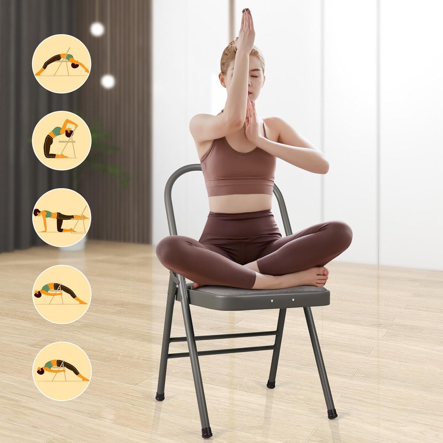 INNOLIFE Modern Minimalist Yoga Chair, Foldable & Space-Saving, 300 lbs Capacity, Grey