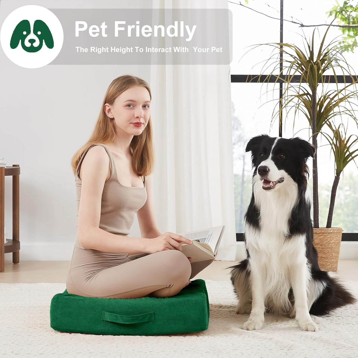 JKMAX 2 Pcs High Density Foam Floor Pillow - Upgraded Large Pillows Seating for Adults - Outdoor Floor Cushion with Soft Tufted Cover - Yoga Pillows for Sitting On Floor - 22 Inch Light Gray