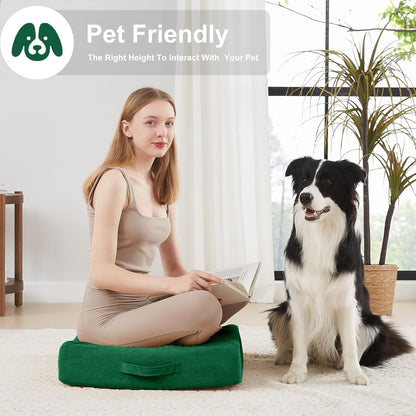 JKMAX 2 Pcs High Density Foam Floor Pillow - Upgraded Large Pillows Seating for Adults - Outdoor Floor Cushion with Soft Tufted Cover - Yoga Pillows for Sitting On Floor - 22 Inch Light Gray