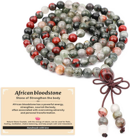 AD Beads 6mm 8mm 108 Prayer Mala Jasper Elastic Bracelet - Handmade Yoga Meditation Healing Power Energy Gifts for Unisex Adult.