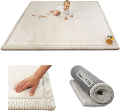 Hakuna Matte CloudSoft Mat for Floor 60" x 80" Beige – Coral Velvet Memory Foam Rug – Non-Slip, Water-Resistant