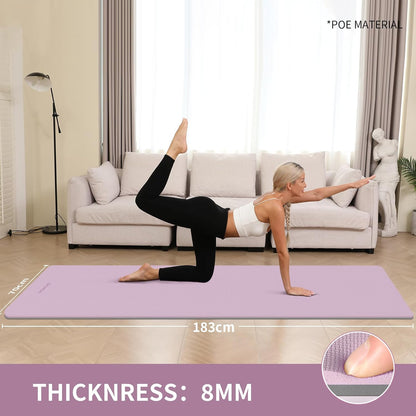 Extra Thick 8mm Yoga Mat, 72"x28" Non Slip Exercise Mat, Reversible 2-Sided Dual Color Premium POE Material, with Carrying Strap for Yoga, Pilates, Home Gym