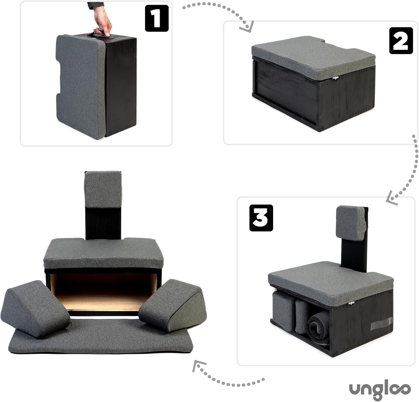Ungloo Floor Meditation Chair with Back Support | Posture Seat with Padded Leg Wedges, Foot Pad and Supportive Backrest | Portable Lightweight Meditation Floor Chair