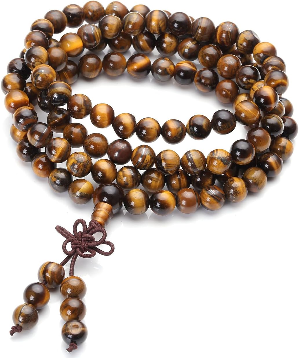 Jovivi Tibetan 6mm 8mm 108 Natural Tiger Eye Gemstone Beads Prayer Mala Bracelet Necklace