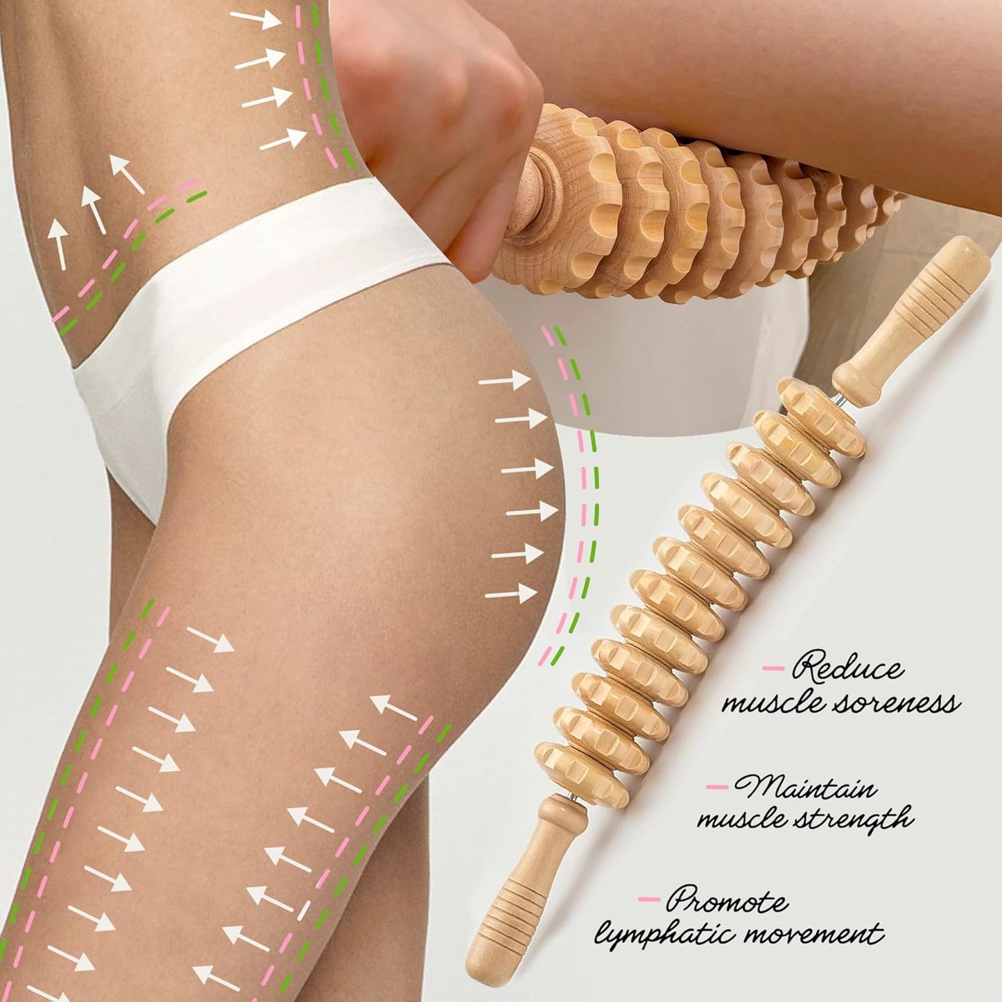 Wooden Massager Handheld Roller Trigger Point Massager Stick for Fascia, Cellulite, Muscle & Abdomen , Body Therapy Massager, Muscle Belly Relief Tool…