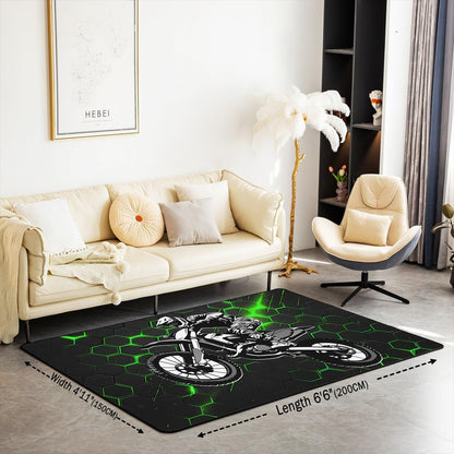 Feelyou Dirt Bike Area Rug 3x5 Kids Extreme Sports Green Honeycomb Living Room Rugs for Bedroom Boys Girls Teens Racing Motocross Rider Decorative Carpet Rug Non-Slip Motorcycle Indoor Floor Mat