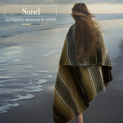 Hydration Nation Authentic Large Handwoven Mexican Blanket - Soft Yoga - Durable Serape - Lightweight Falsa, Beach, Camping, Picnic, Outdoor 70"x50" - Mandarin