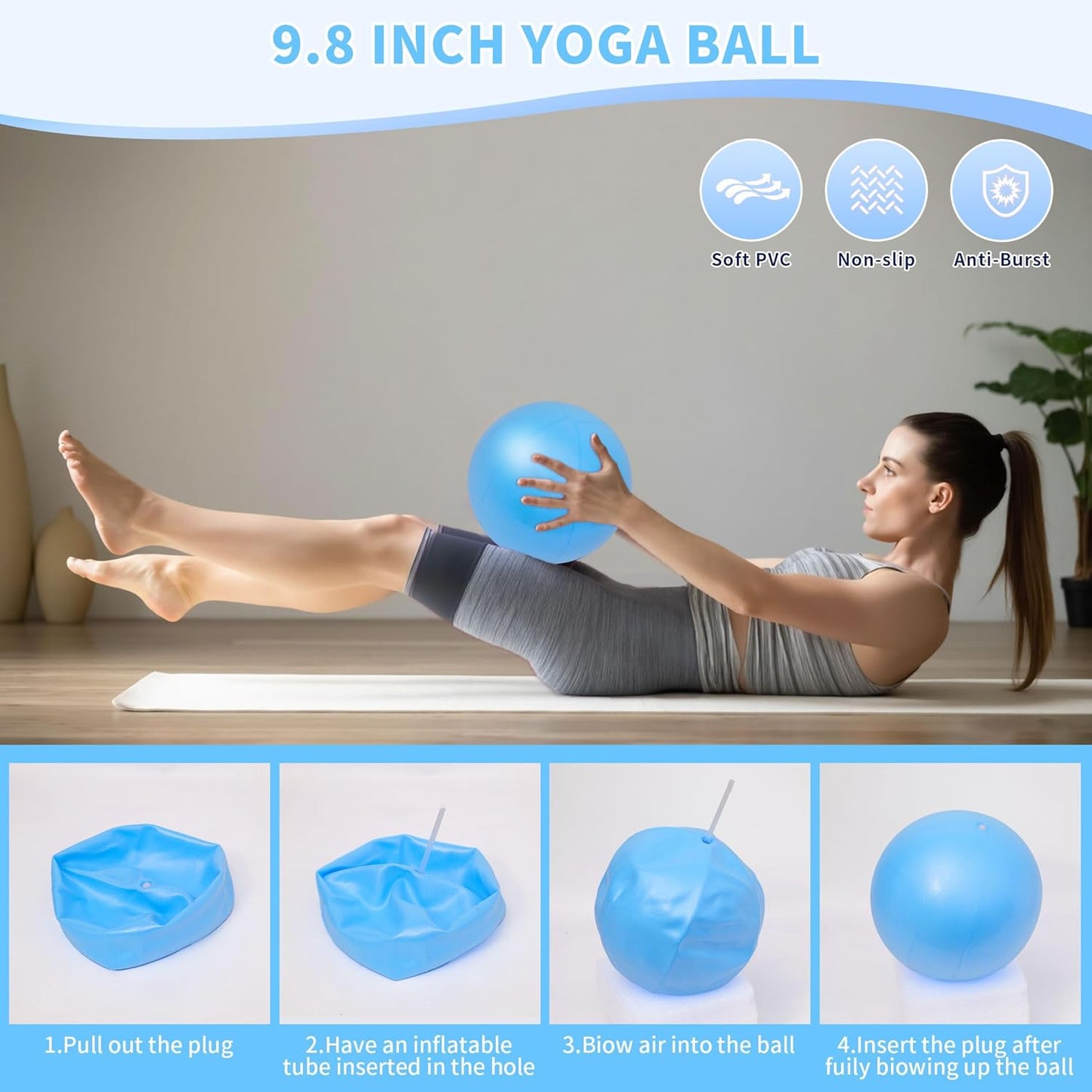 DICYWUDI Pilates Essentials Kit for Home Women, Pilates Equipment for Workouts, 6 Fabric Resistance Bands, 12 Inch Magic Circle Yoga Ring, Mini Exercise Ball, Great Exercise Equipment