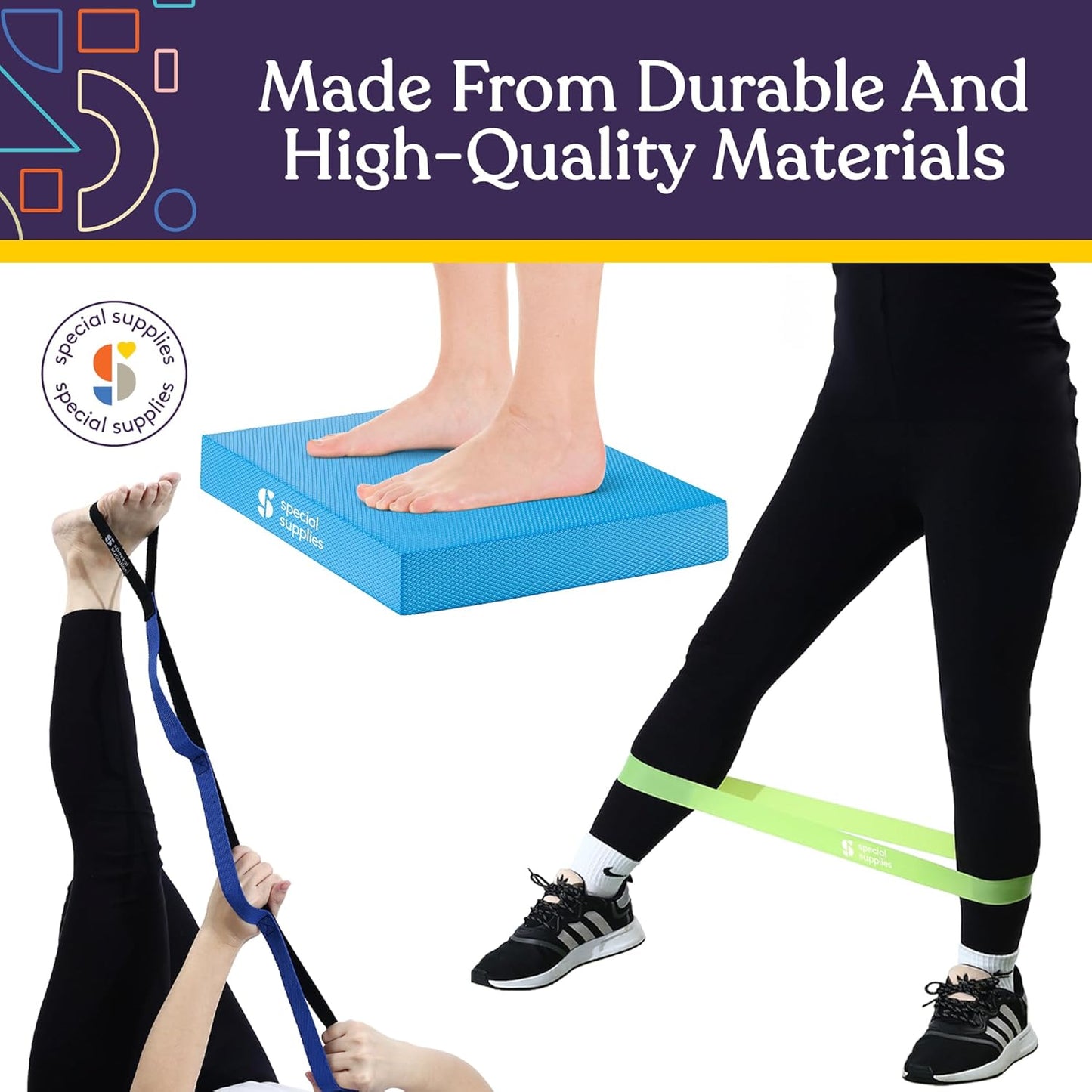 SPECIAL SUPPLIES Balance Board and Yoga Strap Set with Exercise Bands for Stretching, Stability Training, Fitness, Flexibility, Physical Therapy, Home Workout Equipment, Strength Training, and Pilates
