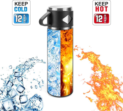 Stainless Steel Thermo 500ml/16.9oz Vacuum Insulated Bottle with Cup for Coffee Hot drink and Cold drink water flask.(Pink,Set)
