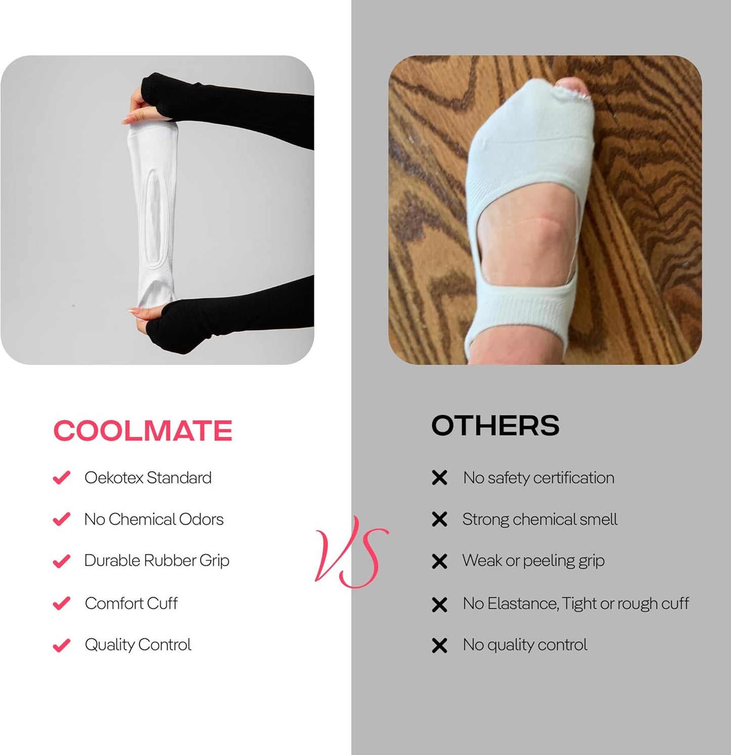 COOLMATE Pilates Socks with Grips for Women, Yoga Socks, Crew Non Slip Women for Barre, Pilates Gifts for Women - Colors B