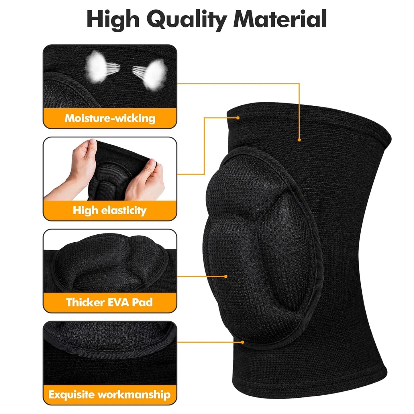 Protective Knee Pads, Thick Sponge Anti-slip,Women's/Men's Knee Pads for Volleyball, Rock Climbing, Cycling, Dancing, Gardening, Gardening, Flooring, House Cleaning, Construction Work with Thick EVA Foam Liner Black M