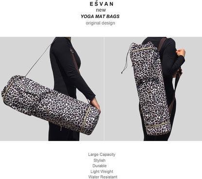 ESVAN Yoga Mat Bag with Multi Pockets Drawstring Yoga Mat Carrier Pilates Exercise Multi-Functional Storage Bag