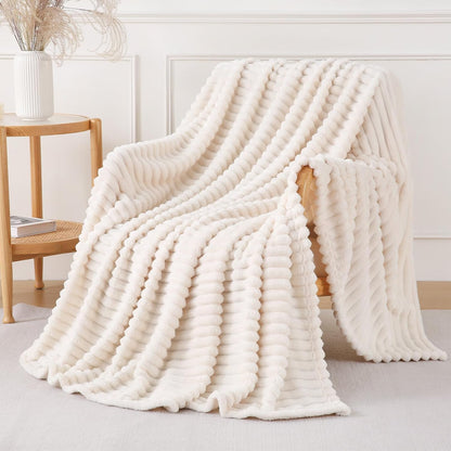 Khaki Throw Blanket for Couch Sofa 50x60 inches Striped Fleece Blankets Room Home Decor Lightweight Plush Soft Cozy Gifts for Women Mom Girls