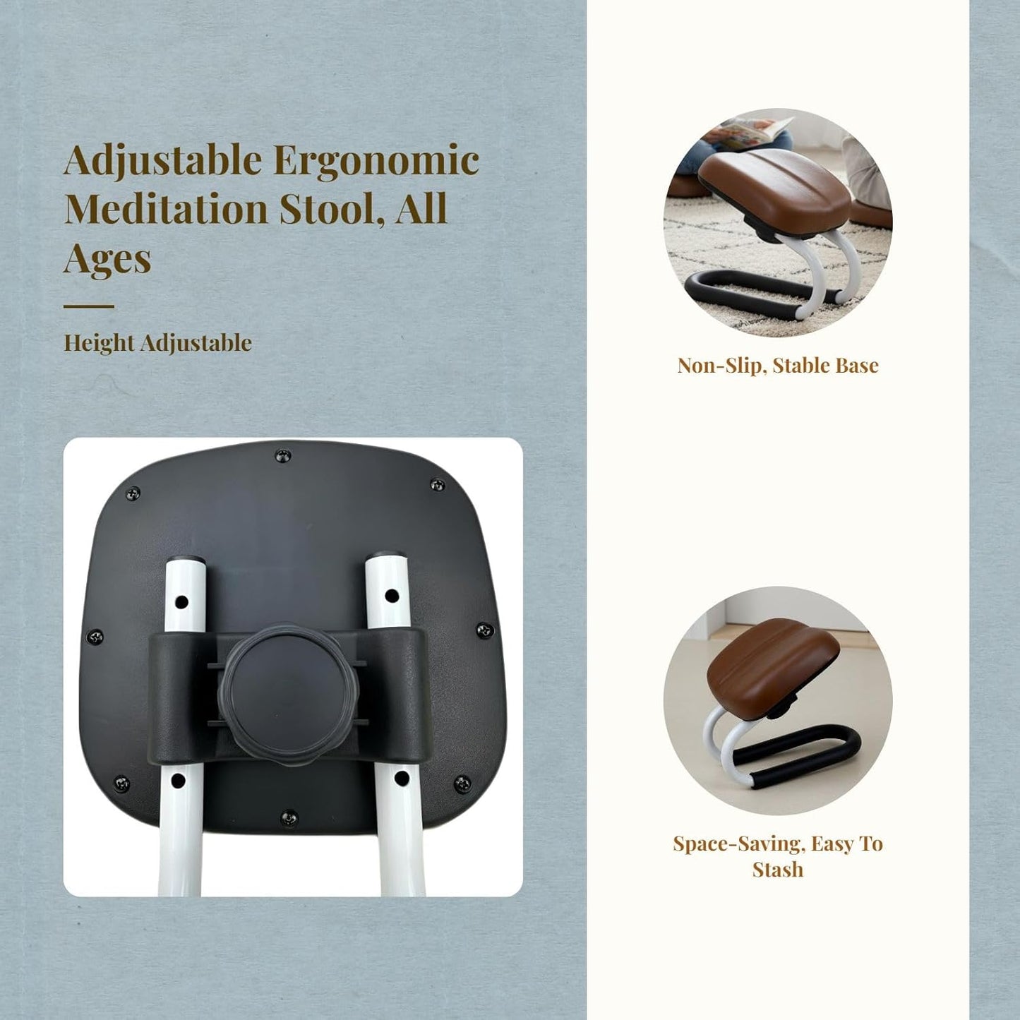 Menolana Kneeling Meditation Stool, Prayer Bench Adjustable Height, Portable Meditation Bench, for Studio Yoga Praying Prayer, Black