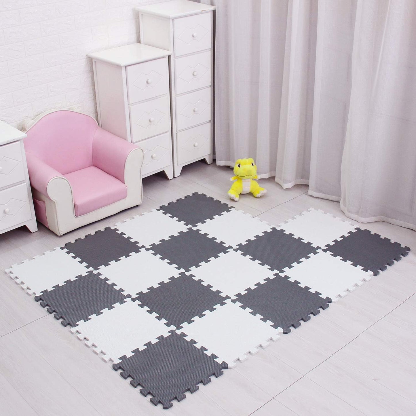 meiqicool Foam Play Mat Thick Soft EVA Interlocking Foam Floor Mats Children Yoga Exercise Multi Jigsaw Puzzle Blocking Board Kids Playmats Play Grey 18 Piece L