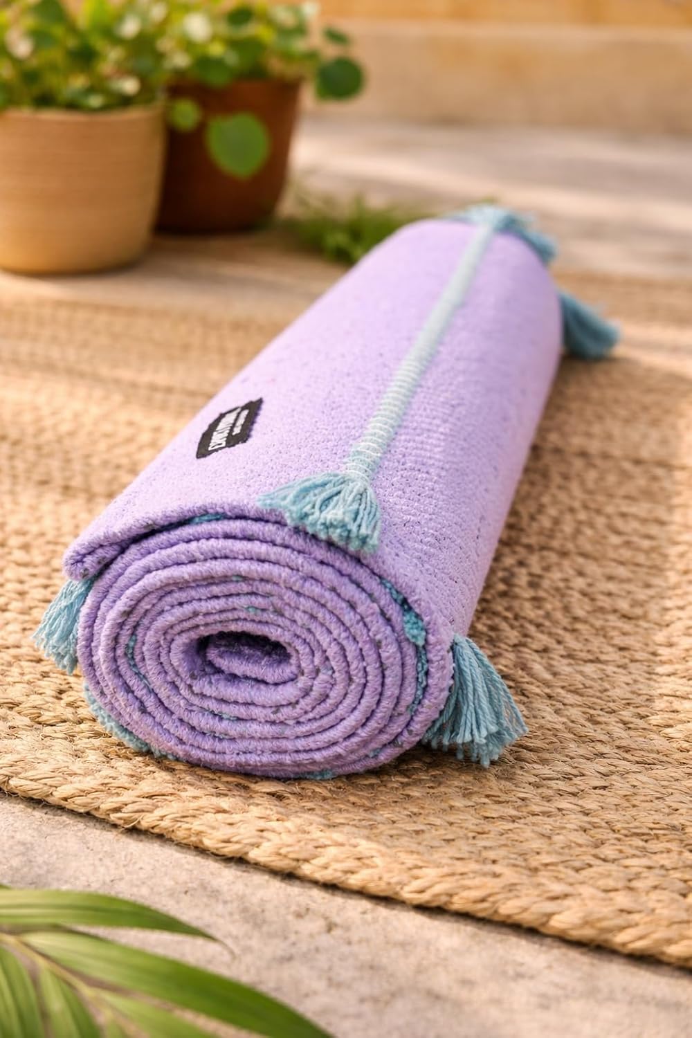 Indian Handmade100 % Organic Anti Skid Multi Colour Cotton Yoga Mat - Eco-Friendly Hand-Woven Rug - Non-Slip & Thick (24”x72”x5mm) for Hot yoga & Everyday Fitness at Home - Comfortable & Foldable Extra-Long Mat