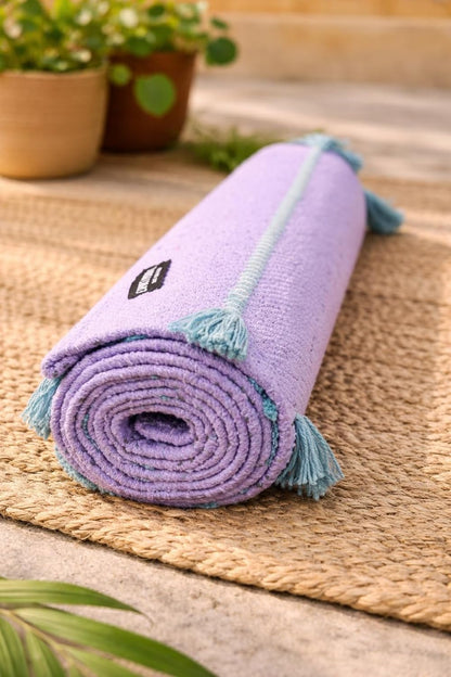 Indian Handmade100 % Organic Anti Skid Multi Colour Cotton Yoga Mat - Eco-Friendly Hand-Woven Rug - Non-Slip & Thick (24”x72”x5mm) for Hot yoga & Everyday Fitness at Home - Comfortable & Foldable Extra-Long Mat