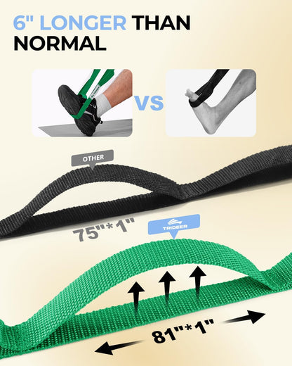 Trideer Stretching Strap with Loops & Leg Lifter, Non-Elastic PT-Style Physical Therapy Strap for Knee Replacement Rehab, Hamstring, Calf & Back Stretcher Mobility, Hip, Shoulder & Yoga