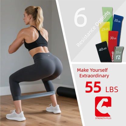 6-Levels Resistance Exercise Loop Bands Set – Elastic Workout Bands for Yoga, Strength Training, Physical Therapy – Guide, Fitness Card & Carry Bag